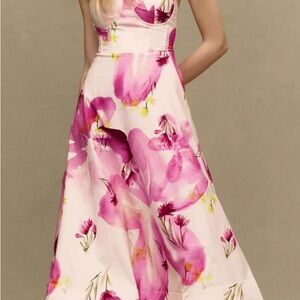 Anthropologie Pink Floral Maxi Dress